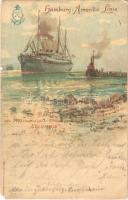 1902 Am Bord des Doppelschrauben-Schnellpostdampfers &quot;Columbia&quot; Hamburg-Amerika Linie. Columbia bei Staten Island / Hamburg America Line steamship. Mühlmeister &amp; Johler litho (EM)