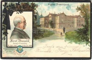 1902 Fürst Bismarck, Herzog von Lauenburg. Schloss Friedrichsruh. Obituary card. Kunstanstalt J. Miesler Art Nouveau, litho (EK)