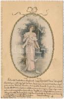 1901 Lady art postcard. Meissner &amp; Buch 12 Photo-Aquarell-Postkarten Serie 1116. &quot;Allerlei Kurzweil&quot; (EM)