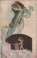 1924 Le Forgeron des Coeurs / Herzenschmiede / The Heartsmith Gently erotic lady art postcard. Sculptochromie A. Noyer Paris No. 36. s: Mastroianni