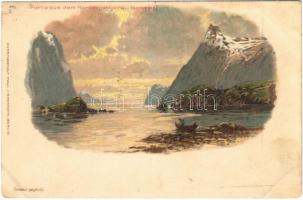 1899 Norwegen, Partie aus dem Hardangerfjord. Kunstanstalt Paul Finkenrath 681. litho (EK)