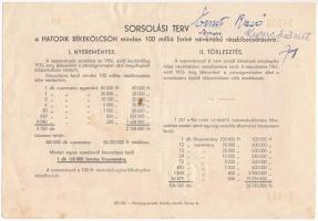 Budapest 1955. "Hatodik Békekölcsön" nyereménykötvénye 100Ft értékben, szárazpecséttel T:I...