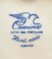 Camina román figurális porcelán, virágos tálat tartó puttó, kézzel festett, jelzett, hibátlan, m: 10...