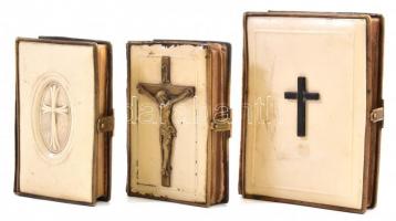 3 db szaru borítású, régi imakönyv, réz kapcsokkal, egyiken hiányzik