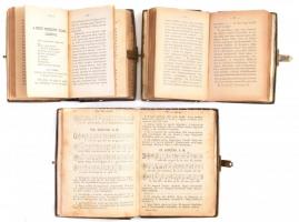 3 db szaru borítású, régi imakönyv, réz kapcsokkal, egyiken hiányzik