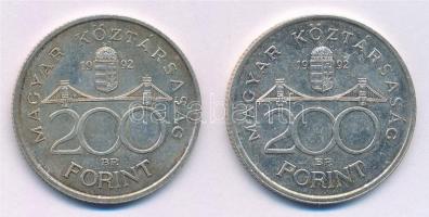 1992. 200Ft Ag "MNB" (2x) T:1-,2 patina Adamo F13