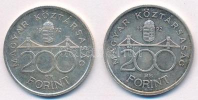 1992. 200Ft Ag "MNB" (2x) T:1-,2 patina Adamo F13