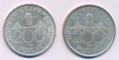 1993. 200Ft Ag "MNB" (2x) T:2 patina Adamo F13