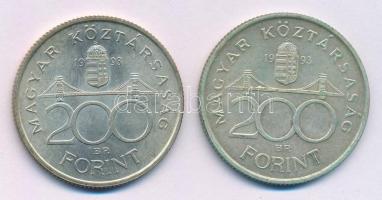 1993. 200Ft Ag "MNB" (2x) T:2 patina Adamo F13