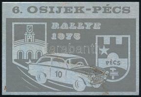 1975 6. Osijek-Pécs Rallye autóverseny fém emléktábla, kis rozsdafolttal, 8x5,5 cm