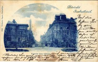 1899 Szabadka, Subotica; Kossuth utca bejárata, villamos. Wilheim Samu kiadása / street view, tram (fl)