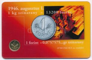 1946. 1Ft Au Mini veret (0.5g/0.999) utánveret díszcsomagolásban tanúsítvánnyal T:BU Hungary 1946. 1 Forint Au (0.5g/0.999) restrike in plastic card with certificate C:BU