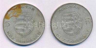 1947. 5Ft Ag "Kossuth" (2x) T:3 patina Adamo F8.1