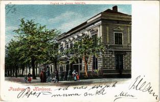 Károlyváros, Karlovac; Pogled na glavno setaliste, Velika Kavarna / Sétány, Vendéglő és kávéház / promenade, restaurant and cafe (EK)