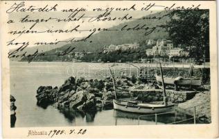 1905 Abbazia, Opatija; strand, csónakok. Divald Károly 716. sz. / beach, coast, boats (fl)