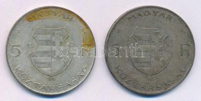 1947. 5Ft Ag "Kossuth" (2x) T:3 patina Adamo F8.1
