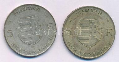 1947. 5Ft Ag "Kossuth" (2x) T:3 patina Adamo F8.1