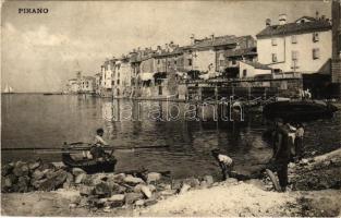 1910 Piran, Pirano; fishing boys on the shore (EK)