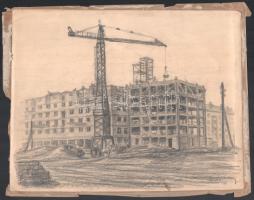 Legéndy József (1927-2007): 3 db építkezéseket ábrázoló rajz. Tus, toll vagy ceruza, papír. Jelzett....