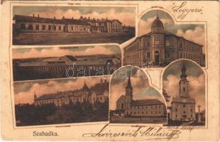 1906 Szabadka, Subotica; vasútállomás, törvényszéki palota, Beltéri iskola, vár, szerb templom / railway station, court palace, school, castle, Serbian church (EK)