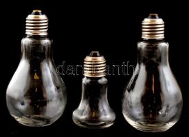 3 db villanykörte formájú üveg. Fém kupakkal. 11-16 cm
