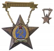 1951. Sztahanovista zománcozott fém kitüntetés 1679 sorszámmal, miniatűrrel T:2