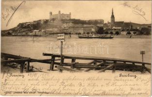 1902 Pozsony, Pressburg, Bratislava; vár, gőzhajó. Bediene dich allein / castle, steamship