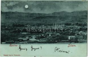 1899 Zsolna, Sillein, Zilina; látkép, vasútállomás, vonat. Gansel Lipót kiadása / general view with railway station, train (gyűrődés / crease)