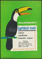 1964 Állatkerti barlangmozi, villamosplakát, Muray Róbert (1931-2009) grafikája, 23,5×16,5 cm