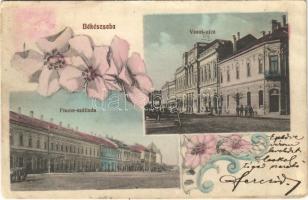 1912 Békéscsaba, Fiume szálloda, Vasút utca. Gesmey Soma kiadása, Art Nouveau, floral (ázott / wet damage)