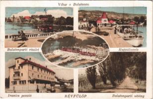 Révfülöp, vihar a Balatonon, hajóállomás, sétány, Ivanics penzió (EK)