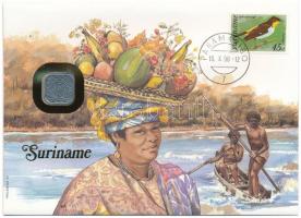 Suriname 1980. 5c felbélyegzett borítékban, bélyegzéssel, német nyelvű leírással T:1  Suriname 1980. 5 Cents in envelope with stamp and cancellation, with German description C:UNC
