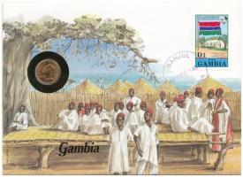 Gambia 1974. 1b felbélyegzett borítékban, bélyegzéssel, német nyelvű leírással T:1 Gambia 1974. 1 Butut in envelope with stamp and cancellation, with German description C:UNC