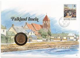 Falkland-szigetek 1987. 1p felbélyegzett borítékban, bélyegzéssel, német nyelvű leírással T:1  Falkland Islands 1987. 1 Penny in envelope with stamp and cancellation, with German description C:UNC