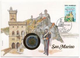 San Marino 1991. 500L felbélyegzett borítékban, bélyegzéssel, német nyelvű leírással T:1  San Marino 1991. 500 Lire in envelope with stamp and cancellation, with German description C:UNC
