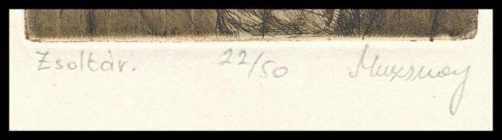 Muzsnay Ákos (1945-): Zsoltár. Rézkarc, papír. Jelzett, számozott (22/50). 9×6,5 cm