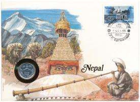Nepál 1975. 5p, felbélyegzett borítékban, bélyegzéssel, német nyelvű leírással T:2  Nepal 1975. 5 Paisa in envelope with stamp and cancellation, with German description C:XF