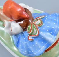 Herendi malacos lány, kézzel festett, jelzett  hibátlan, 13x9 cm