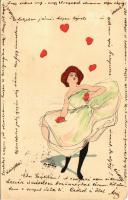 1899 Coeur Dame. Art Nouveau lady with hearts, unsigned Raphael Kirchner litho (felületi sérülés / surface damage)
