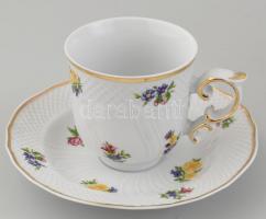 Hollóházi porcelán hat személyes mokkás készlet tálcával. Kézzel festett, jelzett, egy minimális lep...