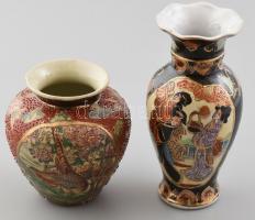Japán szacuma váza párban. 11cm, 15 cm Kézzel festett. jelzett, hibátlan.
