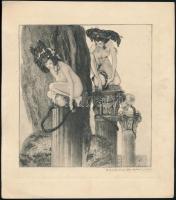 Franz von Bayros (1866-1924): Et amely qui sy refuse tojours. Erotikus Heliogravúr, papír, jelzett a nyomaton 16x16 cm