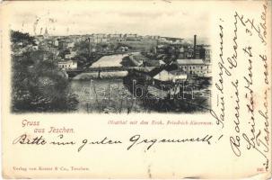 1898 (Vorläufer) Cieszyn, Teschen; Olsathal mit den Erzh. Friedrich Kasernen / Olza river valley, military barracks (EK)
