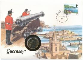 Guernsey 1987. 5p felbélyegzett borítékban, bélyegzéssel, német nyelvű leírással T:1  Guernsey 1987. 5 Pence in envelope with stamp and cancellation, with German description C:UNC