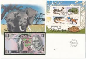 Zambia 1980-1988. 1K felbélyegzett borítékban, bélyegzéssel T:I  Zambia 1980-1988. 1 Kwacha in envelope with stamp and cancellation C:UNC