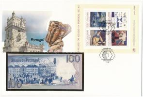 Portugália 1984. 100E felbélyegzett borítékban, bélyegzéssel T:I  Portugal 1984. 100 Esucodos in envelope with stamp and cancellation C:UNC