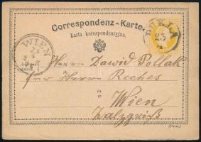 1876 Héber nyelvű levelezőlap Duklából Bécsbe