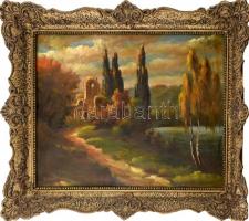 Galgóczy Endre (1897-1959): Táj romokkal. Olaj, vászon, jelzett. Dekoratív, kissé sérült historizáló...