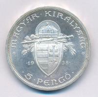 1938. 5P Ag "Szent István" T:1-,2 
Adamo P8.1