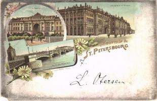 1898 (Vorläufer) Saint Petersburg, St. Petersbourg; Le Senat, Le palais dHiver, Pont St. Nicolas / Senate, Winter Palace, bridge. Art Nouveau, floral, litho (EM)